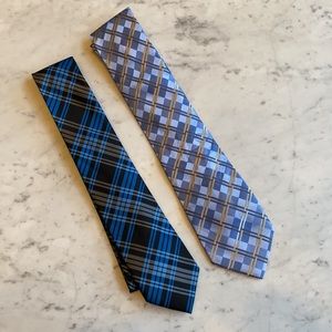 Two men’s Blue plaid ties. Ziggurat and Beene